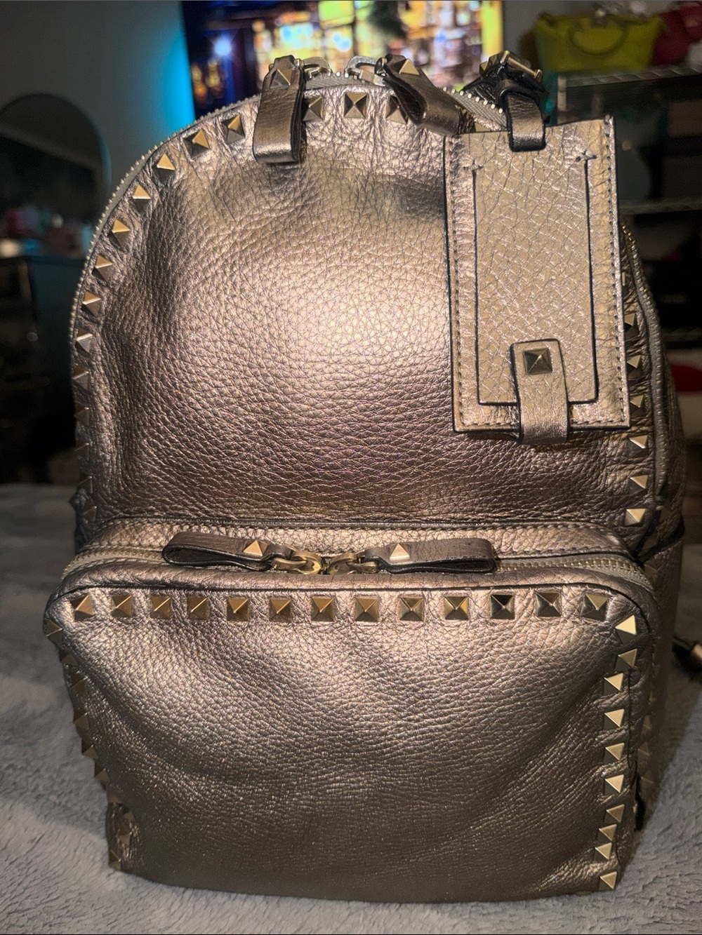 Preloved Valentino Garavani Stud-Trim Metallic Mini Backpack - Bronze